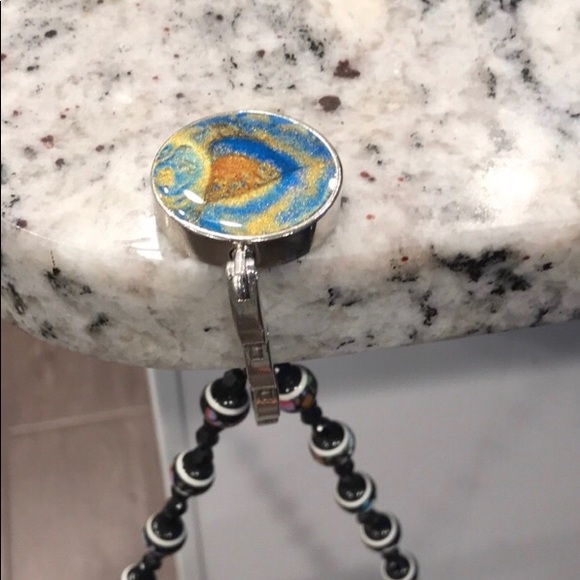 Pyramid Travel Companion: Handmade Blue & Gold Acrylic Resin Purse Hook - Picture 2 of 5